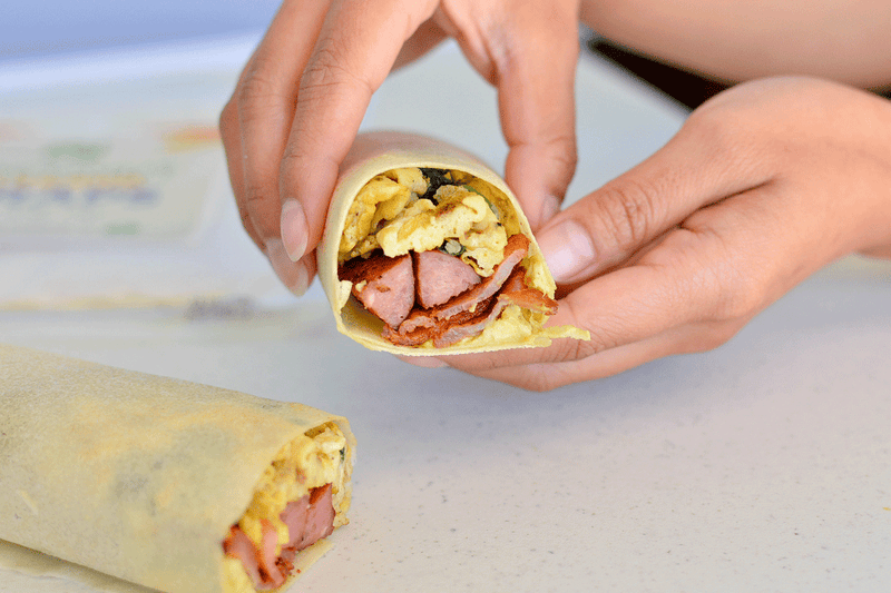 “No Bread” Bacon, Sausage & Egg Wrap - Coconut Cassava Wrap