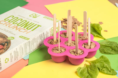 Green smoothie pops topped with Coconut Crunch