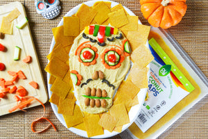 Mustache Dia de los Muertos Dip with Turmeric Coconut Wrap Chips