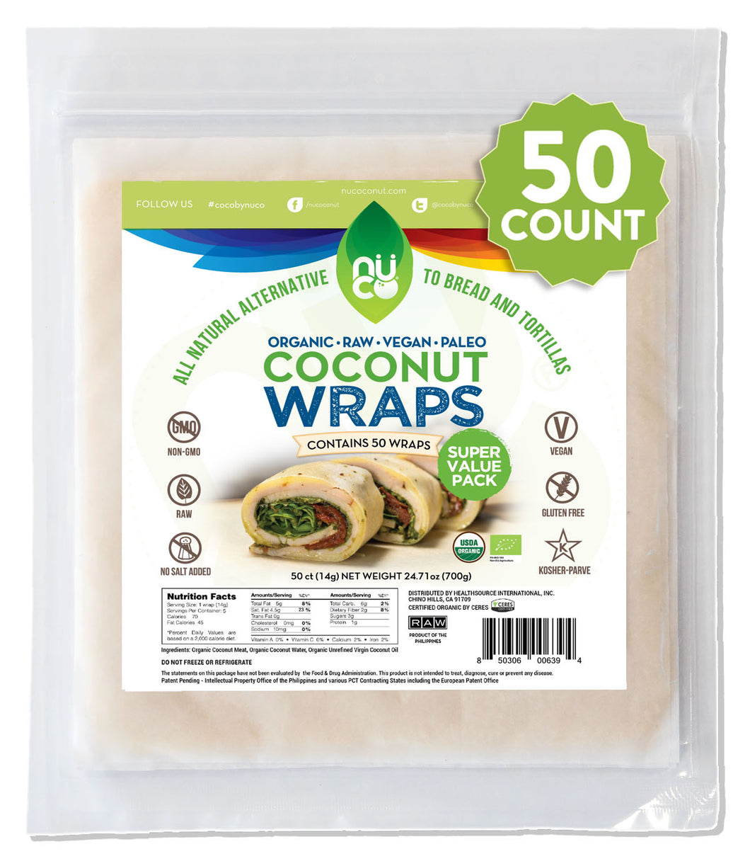 NUCO Coconut Wraps Value Pack, 50 Count | Available on Amazon Prime